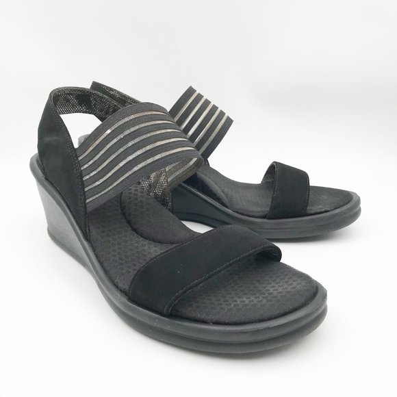 SKECHERS Cali Rumblers Sci-Fi Black Wedge Sandals Women 10 Summer Dressy - Picture 1 of 11